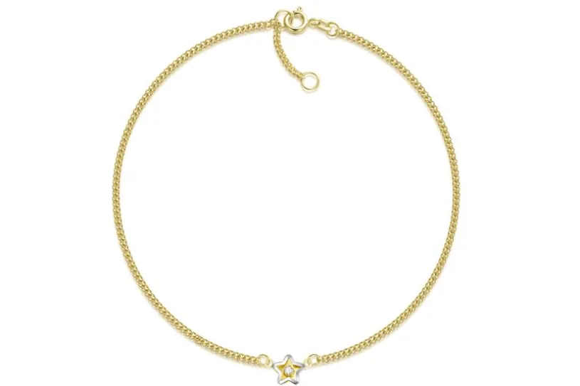 Fußkette Panzer 1,7mm mit Anhänger Stern Mitte - echt 585 Gold