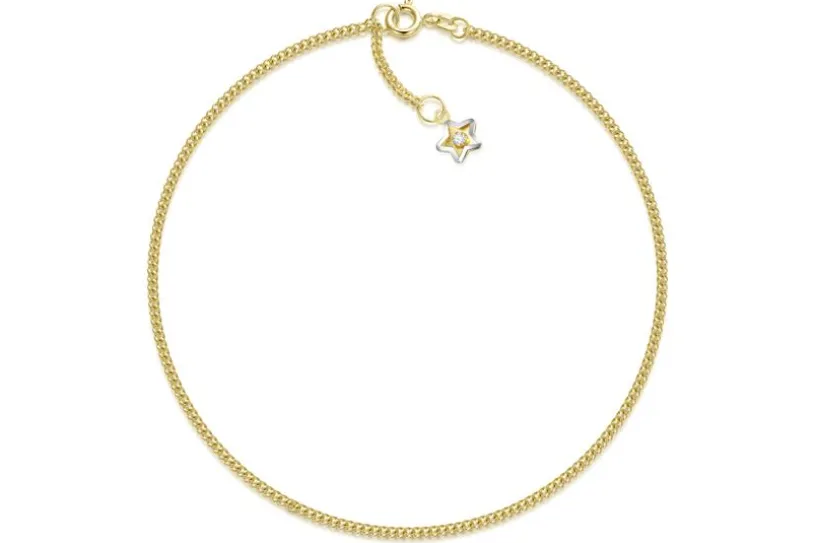 Fußkette Panzer 1,7mm mit Anhänger Stern - echt 585 Gold