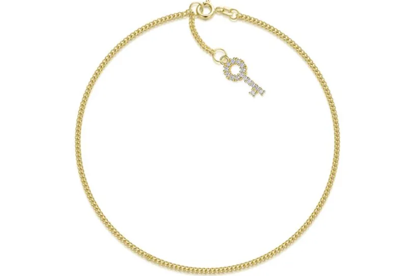 Fußkette Panzer 1,7mm mit Anhänger Schlüssel - echt 585 Gold