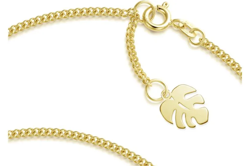 Fußkette Panzer 1,7mm mit Blattanhänger - echt 585 Gold