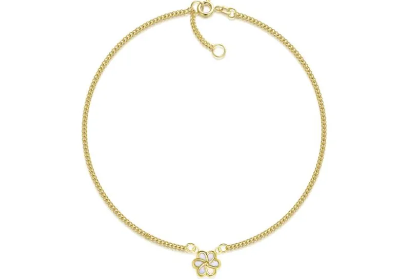 Fußkette Panzer 1,7mm mit Blütenanhänger - echt 585 Gold