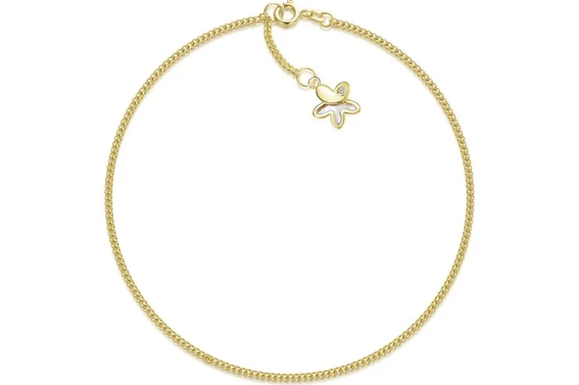 Fußkette Panzer 1,7mm mit Blume - echt 585 Gold