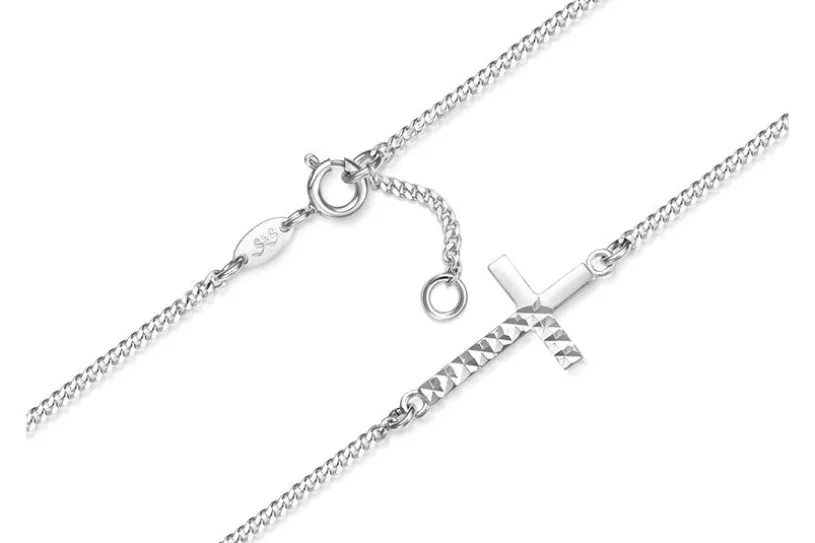 Fußkette Panzer 1,7mm mit eingehängtem Kreuz - 925 Silber