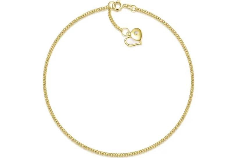 Fußkette Panzer 1,7mm mit Herz - echt 585 Gold