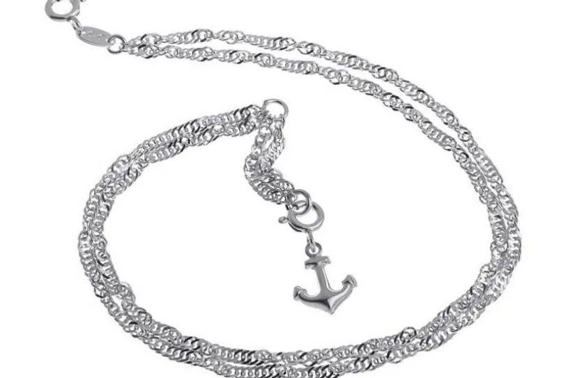 Fußkette Singapurkette 2reihig 2,3mm - 925 Silber wahlweise mit Anhängern