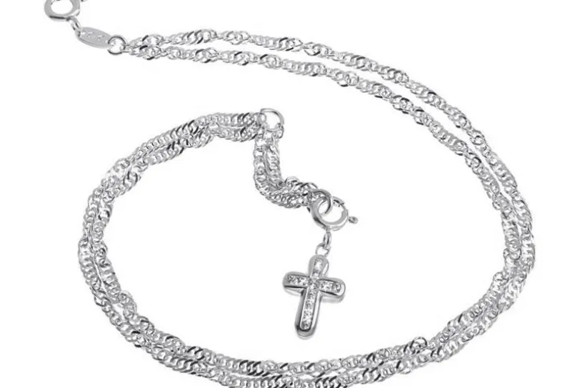 Fußkette Singapurkette 2reihig 2,3mm - 925 Silber wahlweise mit Anhängern