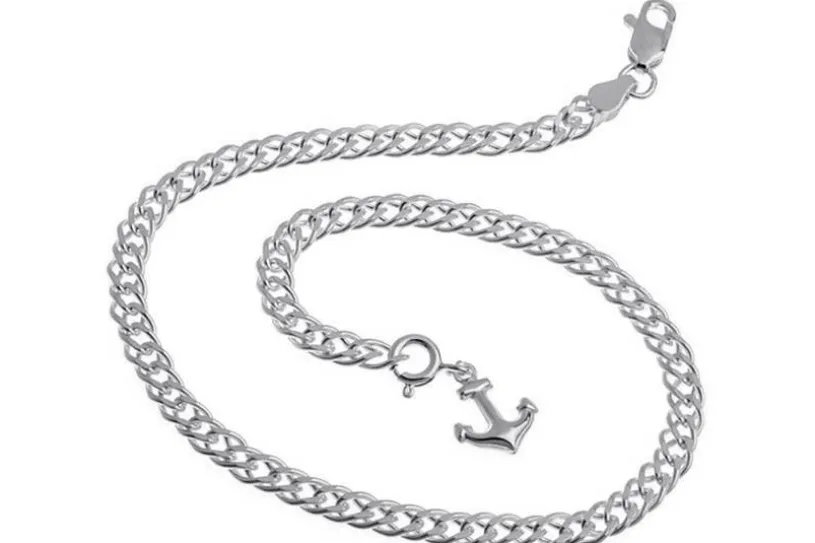 Fußkette Zwillingspanzer 4,5mm - 925 Silber wahlweise mit Anhängern