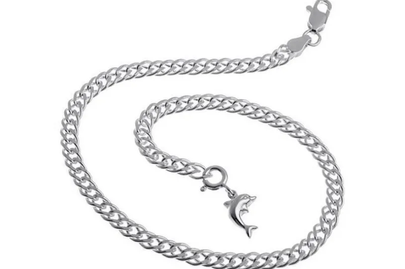 Fußkette Zwillingspanzer 4,5mm - 925 Silber wahlweise mit Anhängern