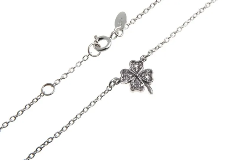 Kette mit Anhänger Kleeblatt mit Zirkonia - 925 Silber 925 Silber