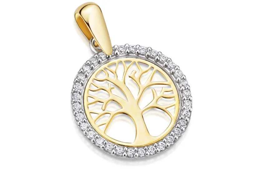 Kettenanhänger Lebensbaum mit Zirkoniasteinen - 585 Gold