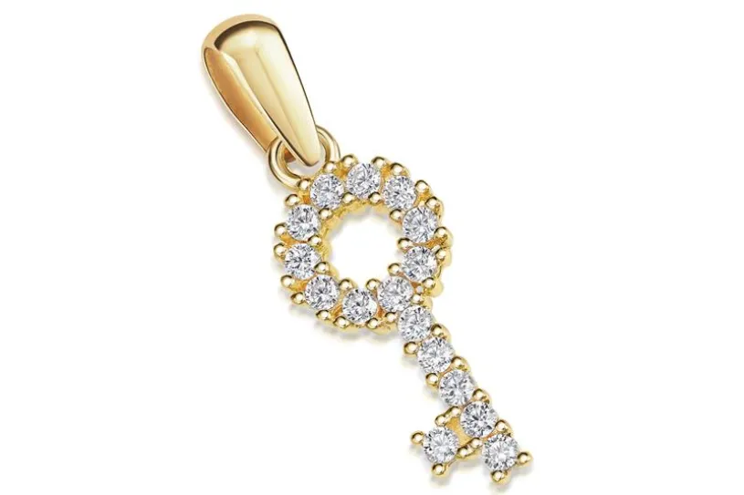 Kettenanhänger Schlüssel mit Zirkoniasteinen - 585 Gold