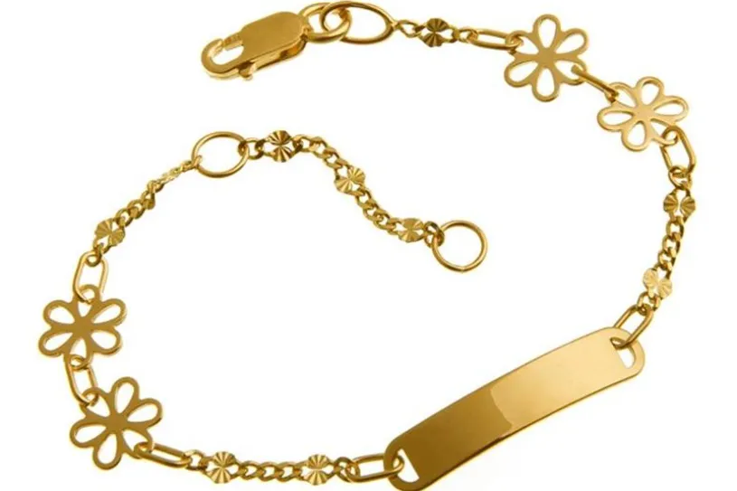 Kinder-Gravurarmband Blumen - 585 Gelbgold