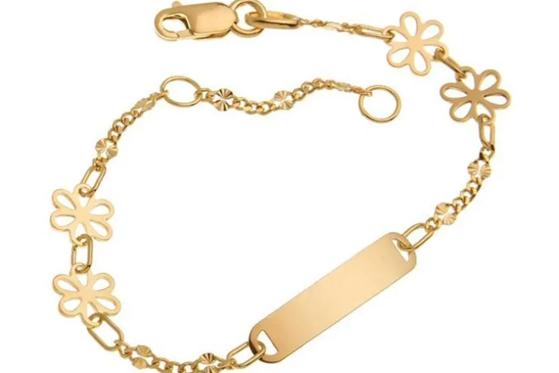Kinder-Gravurarmband Blumen - 375 Gelbgold