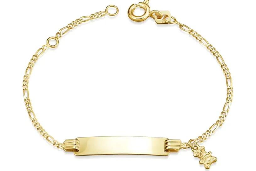 Kinder-Gravurarmband Figaro 1,5mm mit Bär - 333 Gold