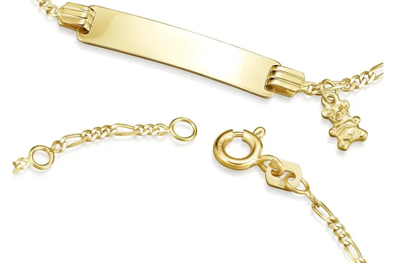 Kinder-Gravurarmband Figaro 1,5mm mit Bär - 333 Gold