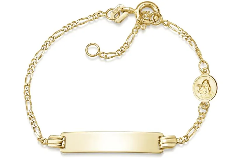 Kinder-Gravurarmband Figaro 2mm mit Schutzengelanhänger- 333 Gold