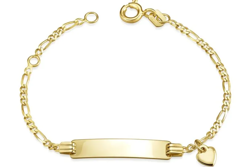 Kinder-Gravurarmband Figaro 2mm mit Herzanhänger - 333 Gold