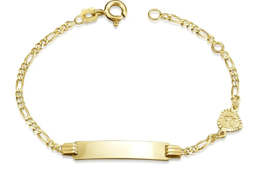 Kinder-Gravurarmband Figaro 2mm mit Schutzengelanhänger Herz- 333 Gold