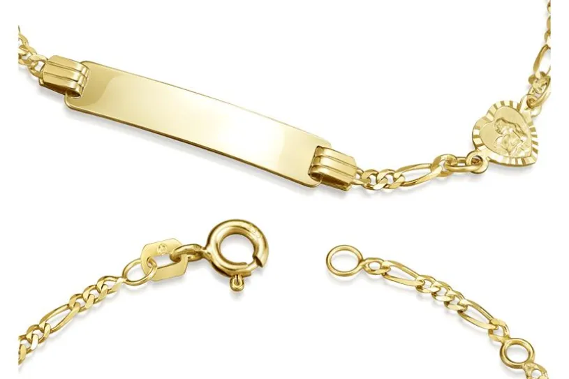 Kinder-Gravurarmband Figaro 2mm mit Schutzengelanhänger Herz- 333 Gold