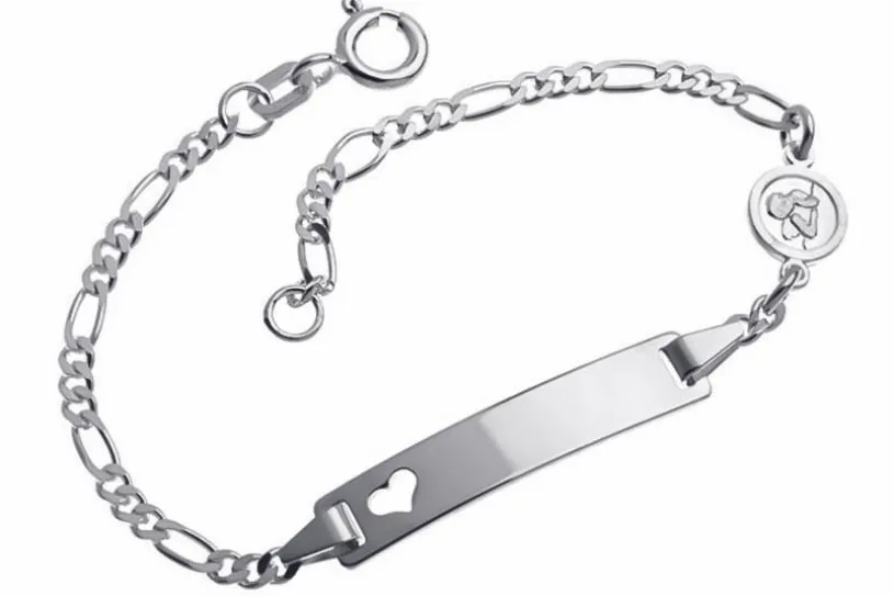 Kinder-Gravurarmband Herz mit Engel I - 925 Silber mit ausgestanztem Herz