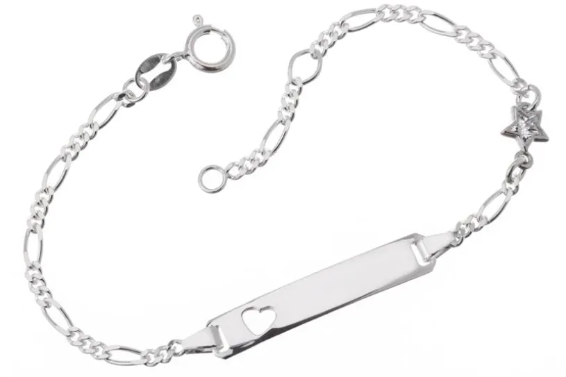 Kinder-Gravurarmband mit ausgestanztem Herz und Zirkoniastern - 925 Silber
