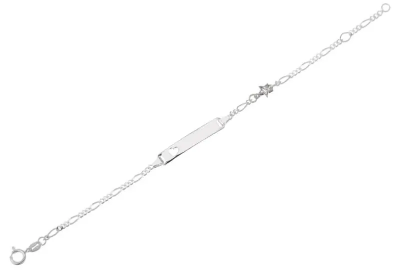Kinder-Gravurarmband mit ausgestanztem Herz und Zirkoniastern - 925 Silber