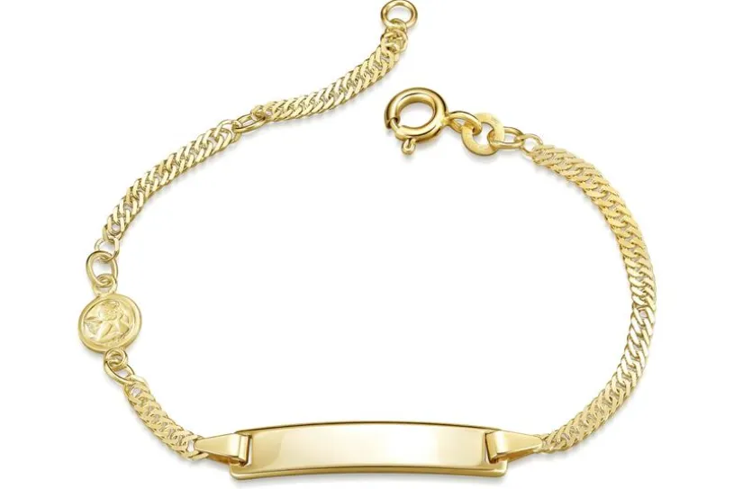 Kinder-Gravurarmband mit Schutzengelanhänger Singapur - 333 Gold