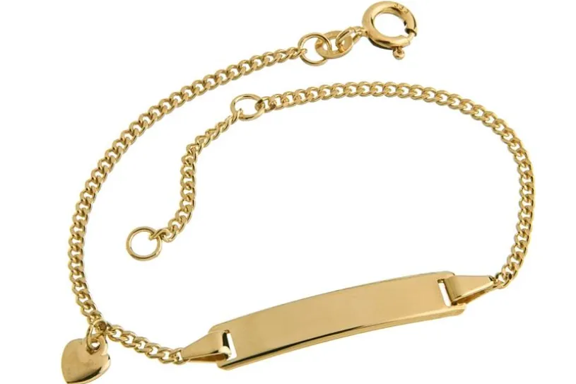 Kinder-Gravurarmband  Panzer 1,8mm mit Herzanhänger - 333 Gold