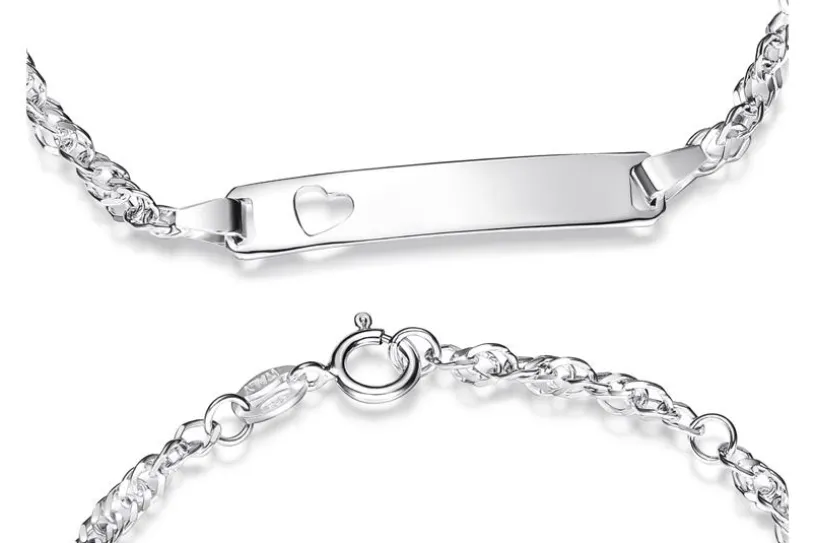Kinder-Gravurarmband Singapur Herz - 925 Silber mit ausgestanztem Herz
