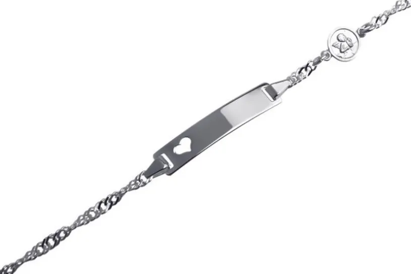 Kinder-Gravurarmband Singapur Herz mit Engel I - 925 Silber mit ausgestanztem Herz