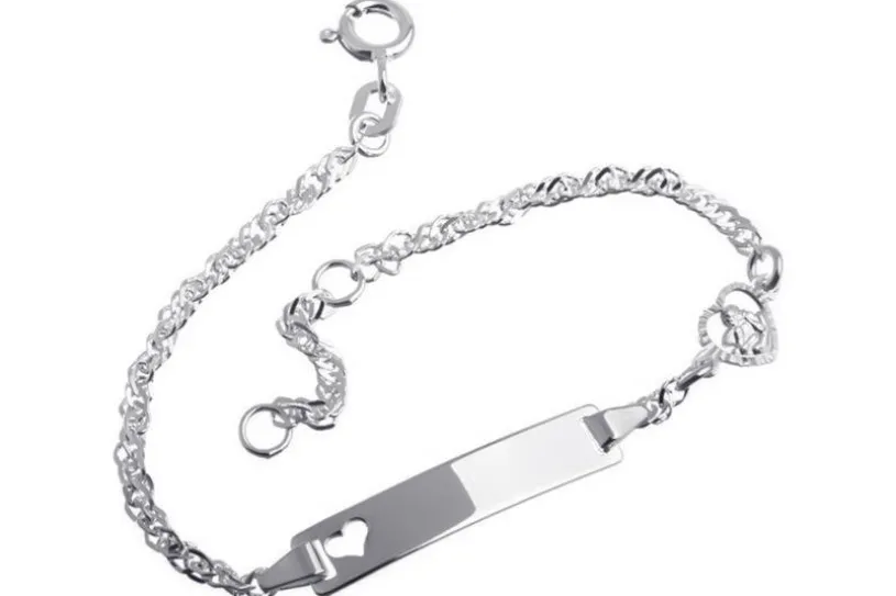 Kinder-Gravurarmband Singapur Herz mit Engel II - 925 Silber mit ausgestanztem Herz