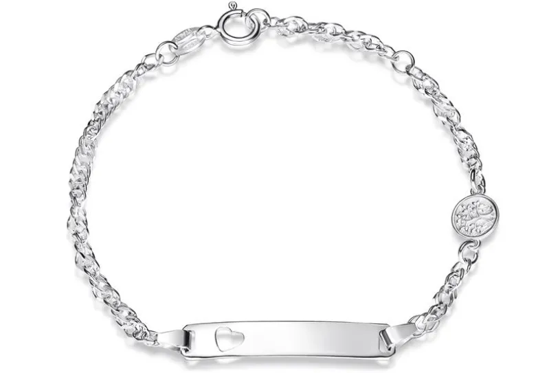 Kinder-Gravurarmband Singapur 2,8mm mit Lebensbaum und ausgestanztem Herz - 925 Silber