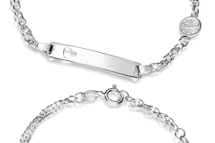 Kinder-Gravurarmband Singapur 2,8mm mit Lebensbaum und ausgestanztem Herz - 925 Silber