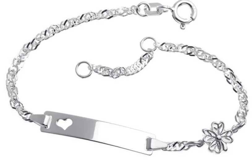 Kinder-Gravurarmband Singapur Kleeblatt und Herz - 925 Silber