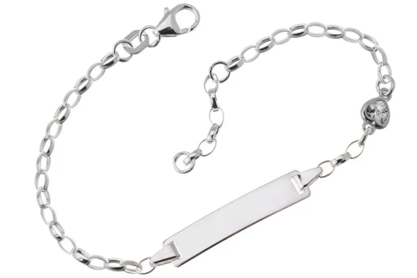 Kinder-ID Armband Erbse 2,3mm mit Zirkoniaherz - 925 Silber 925 Silber