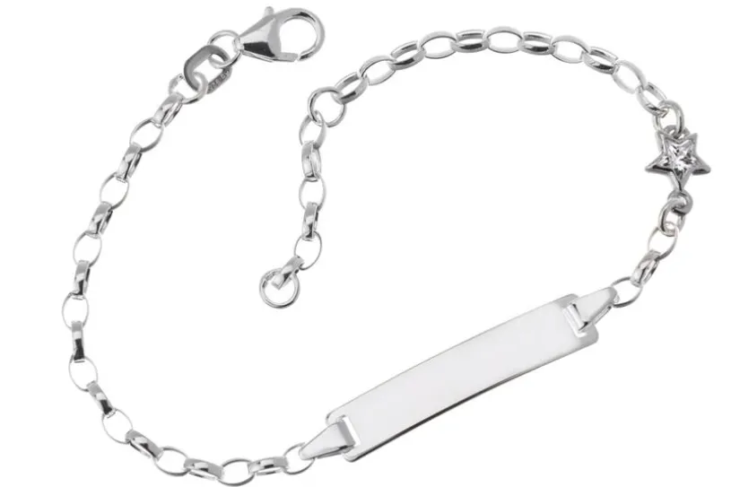 Kinder-ID Armband Erbse 2,3mm mit Zirkoniastern - 925 Silber