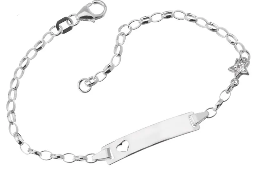 Kinder-ID Armband Erbse 2,3mm mit Zirkoniastern und ausgestanztem Herz - 925 Silber