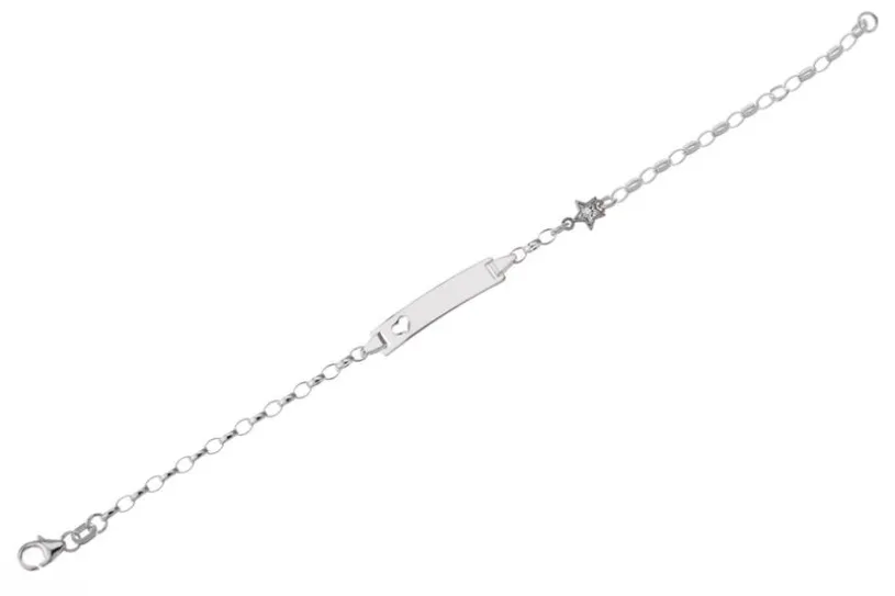 Kinder-ID Armband Erbse 2,3mm mit Zirkoniastern und ausgestanztem Herz - 925 Silber