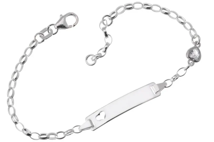 Kinder-ID Armband Erbse 2,3mm mit Zirkoniaherz und ausgestanztem Herz - 925 Silber 925 Silber