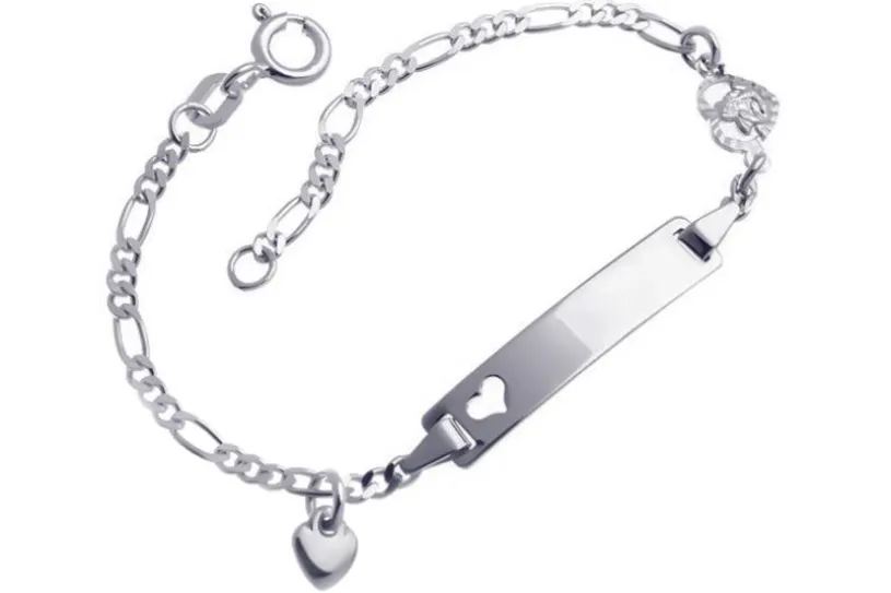 Kinder-ID Armband Herz mit ausgestanztem Herz und  Engel II - 925 Silber und Engel II