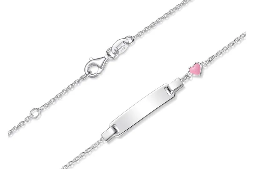 Kinder-ID-Armband Erbse1,5mm Herz rosa - 925 Silber