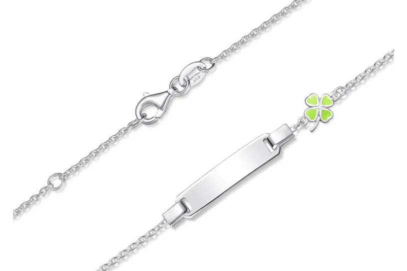 Kinder-ID-Armband Erbse1,5mm Kleeblatt - 925 Silber