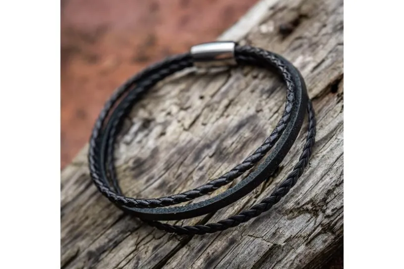 Lederarmband 0632_1 - 3reihig, schwarz
