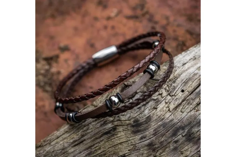 Lederarmband 0625M1 - 3reihig, braun