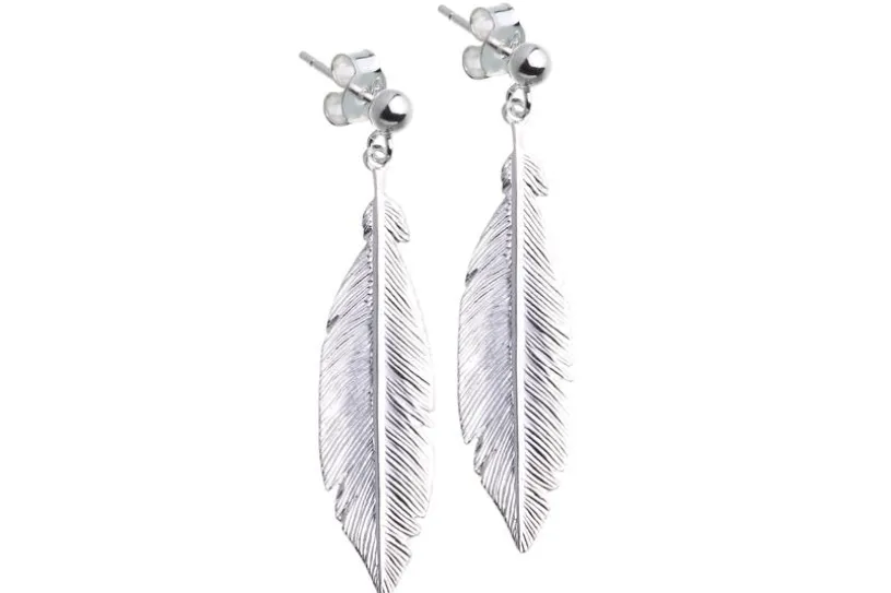 Ohrstecker Feder groß - 925 Silber