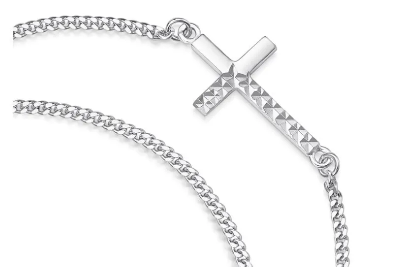 Panzerkette Armband 1,7mm mit eingehängtem Kreuz - 925 Silber