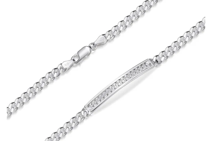 Panzerkette Armband 5,5mm mit Platte - 925 Silber