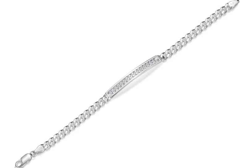 Panzerkette Armband 5,5mm mit Platte - 925 Silber