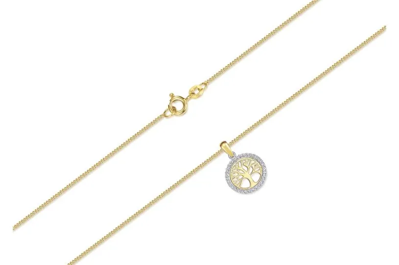 Panzerkette 1mm mit Anhänger Lebensbaum - echt 585 Gold