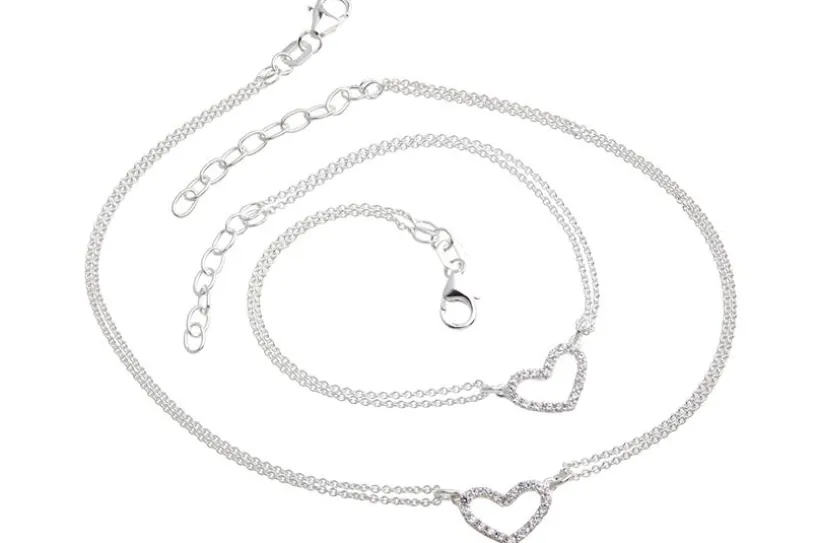 Schmuckset Armband und Fusskette Herz 2reihig - 925 Silber 925 Silber